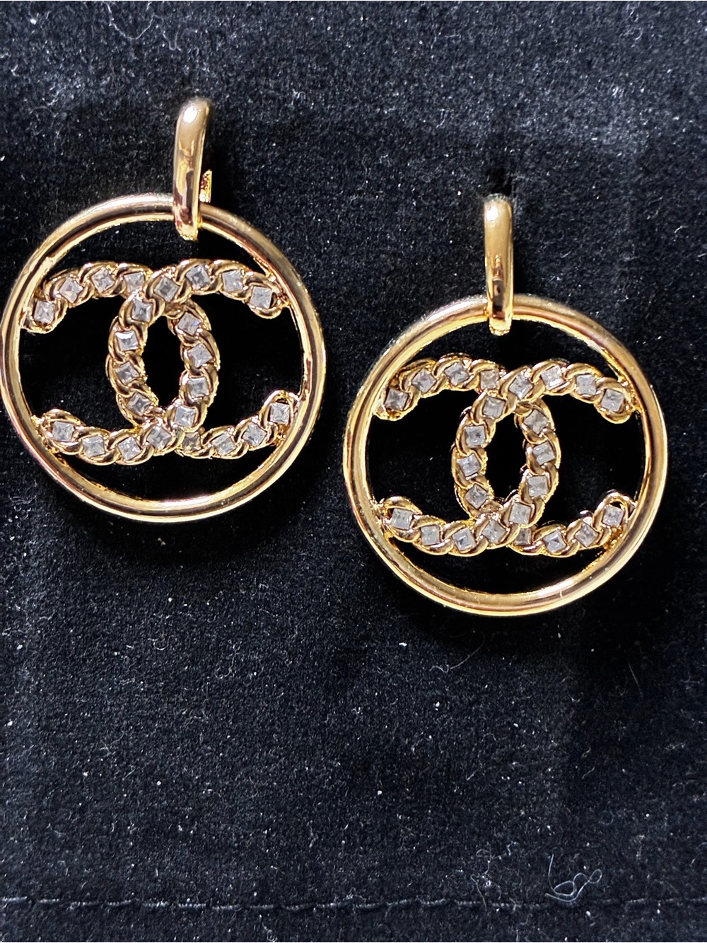 Double C Vintage Syle Gold/ Tone Crystal Embellished Logo Drop Earrings